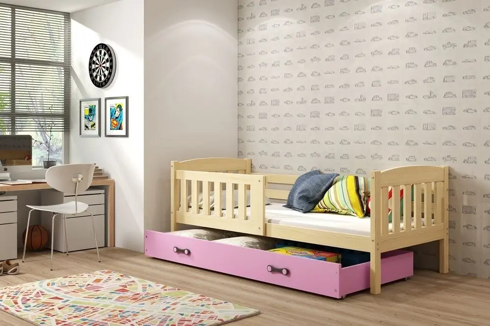 eoshop Detská posteľ Kubus - 1 osoba, 80x190 s úložným priestorom - Borovica, Ružová